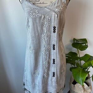 Embroidered Gray Sleeveless Dress